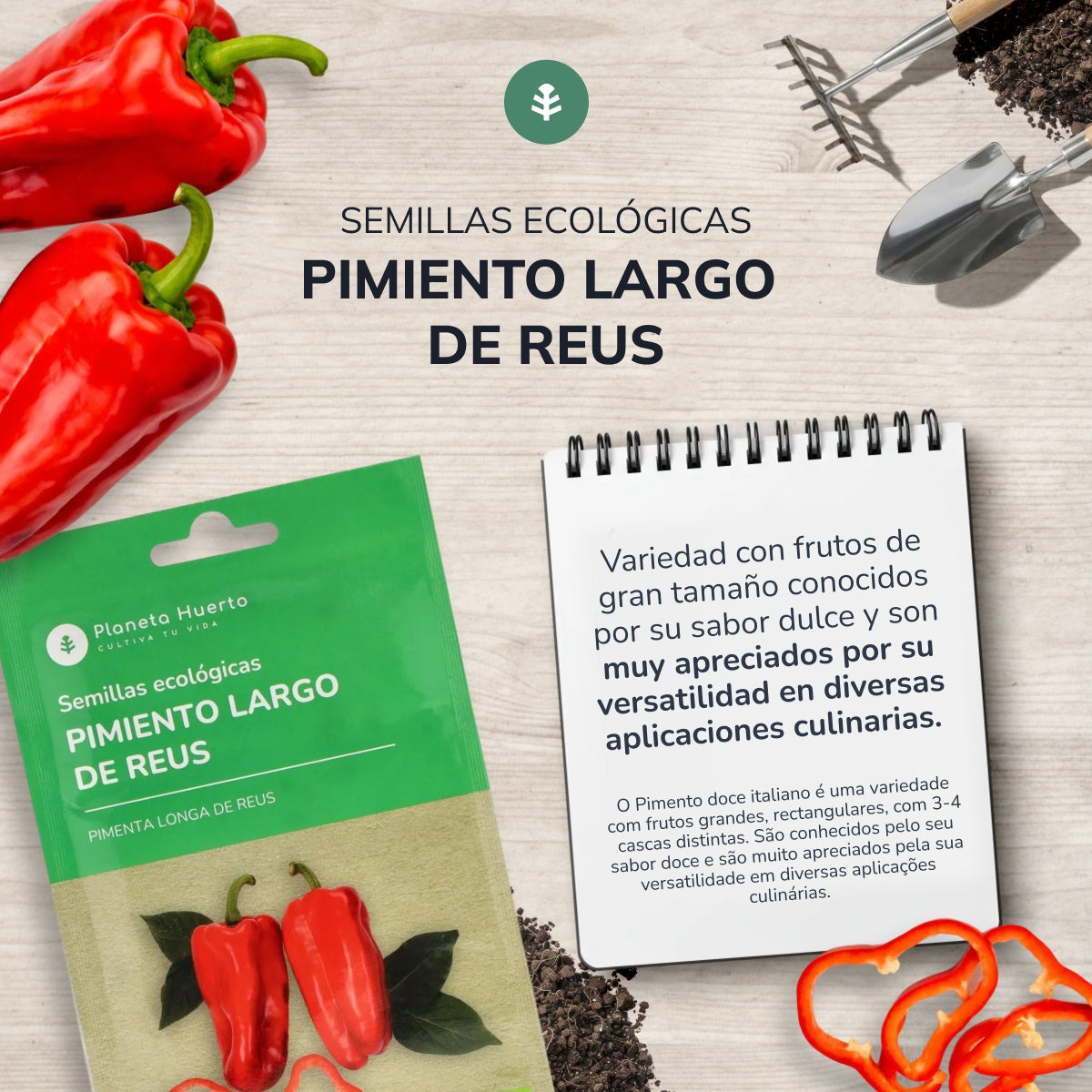 Semillas de Pimiento largo de Reus ecológicas Planeta Huerto