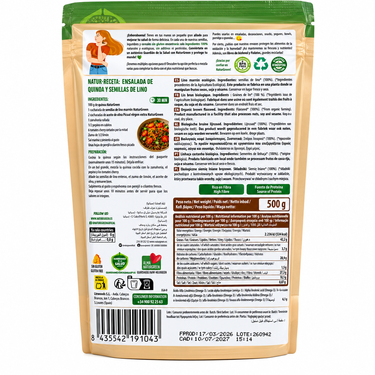 Graines de lin brun bio Naturgreen 500 g