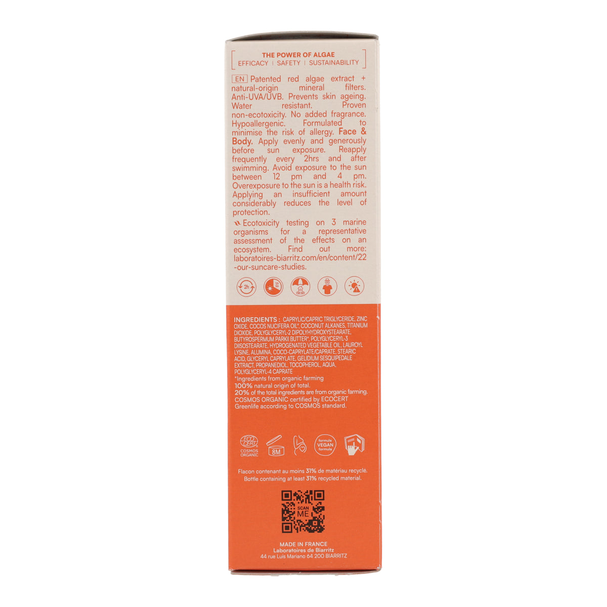 Lotion solaire pour le corps SPF 50 Laboratoires Biarritz 100 ml