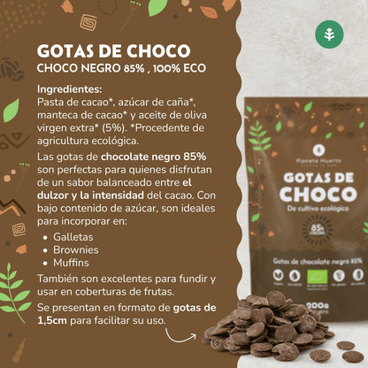 Gouttes de chocolat 85% de cacao ECO Planeta Huerto 200 g