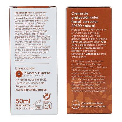 Crème solaire teintée pour le visage 100 % minérale SPF30 Planeta Huerto 50 ml