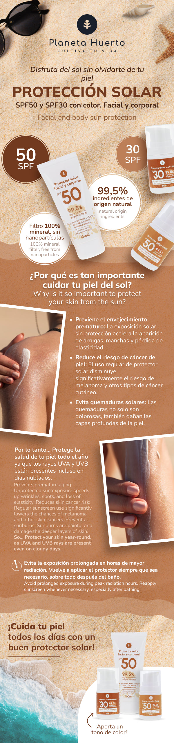 Crème solaire teintée pour le visage 100 % minérale SPF30 Planeta Huerto 50 ml