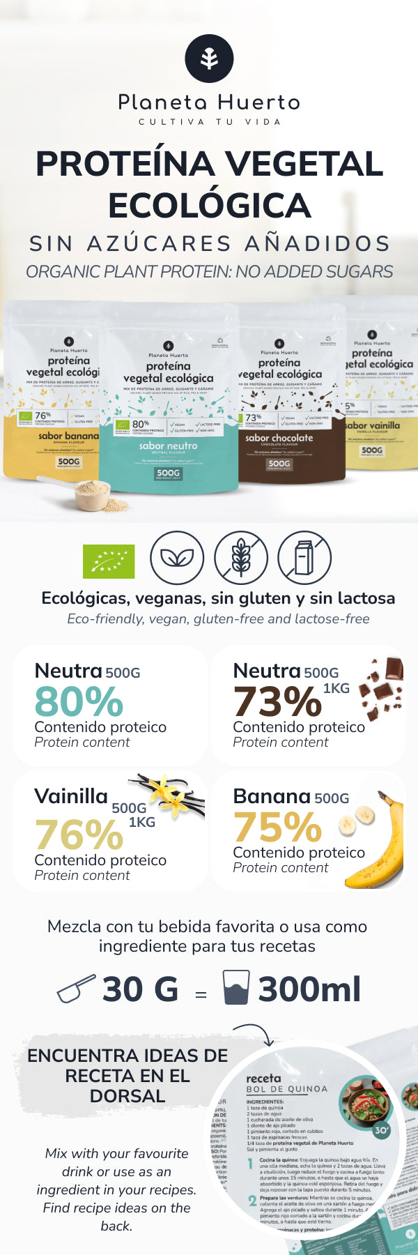 Protéines végétales Eco 75% vanille Planeta Huerto 1Kg
