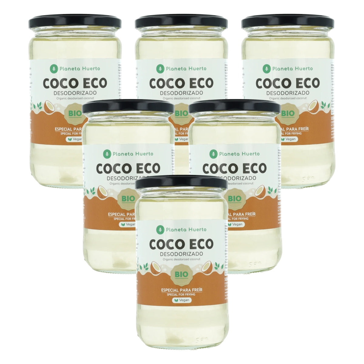 Lot de 6 bouteilles d'huile de coco désodorisée ECO Planeta Huerto 500 ml
