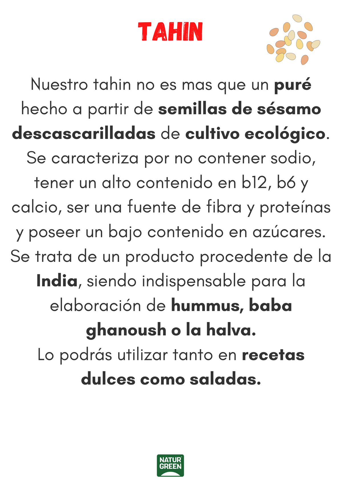 Crème de tahini blanc sans gluten Naturgreen 300 g