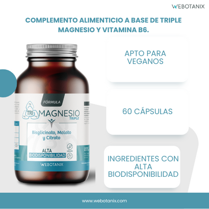Triple magnésium (bisglycinate, malate et citrate) formule végétalienne, WeBotanix, 120 gélules