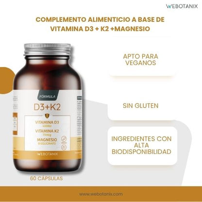 Vitamine D3 4000 UI + K2 + Magnésium Formule Vegan, WeBotanix